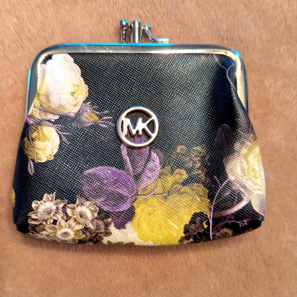 Michael Kors Black and Yellow Floral Coin Purse